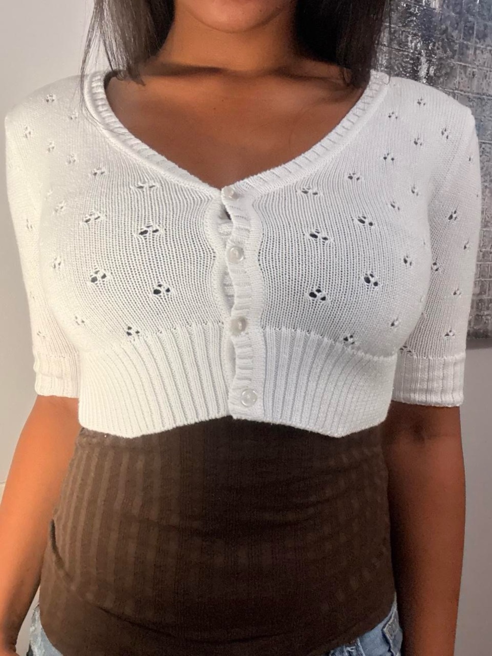 Vintage guess White Cropped Knit Button-Front cardigan